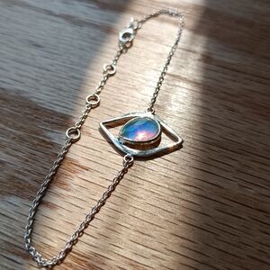 Aurora Opal Chain Gemstone Dainty Bracelet, 925 Sterling Silver Bracelet For Her